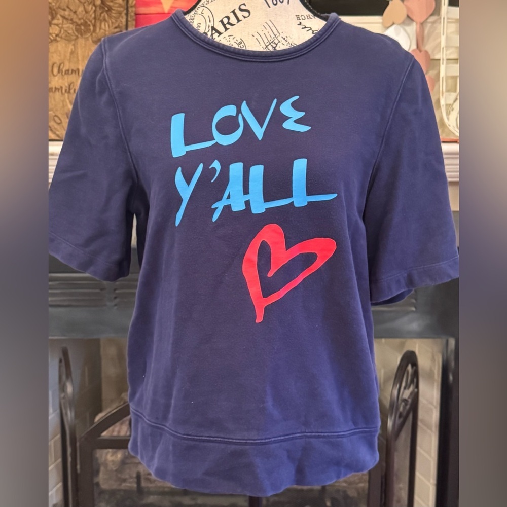 Draper James Short Sleeve Sweatshirt Love Ya’ll Across Front with Heart Medium